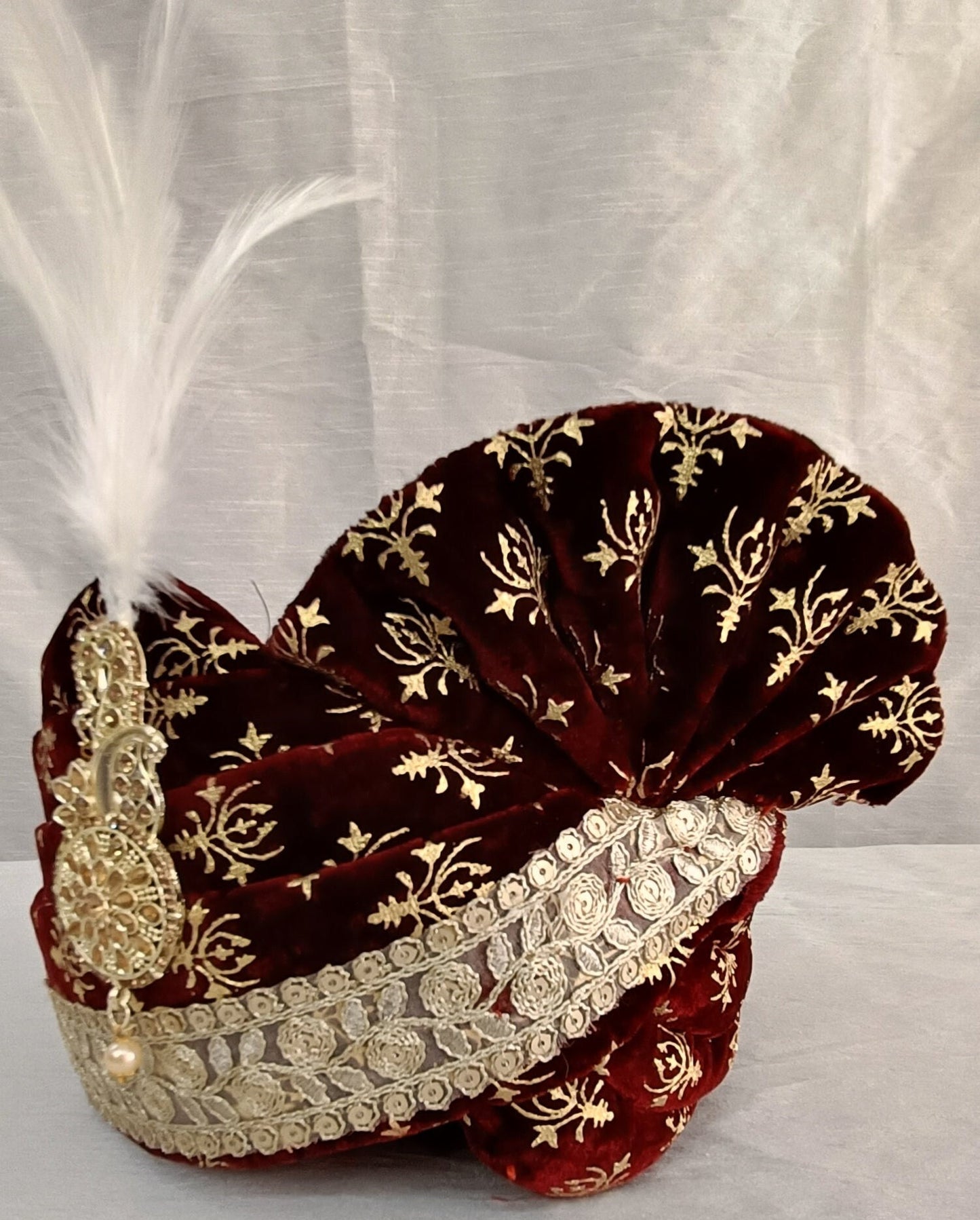 Indian Groom Turban & Shawl Set for Men, Embroidery Border Stole for Sherwani