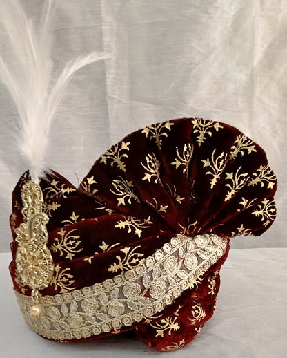 Indian Groom Turban & Shawl Set for Men, Embroidery Border Stole for Sherwani