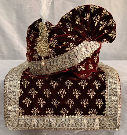 Indian Groom Turban & Shawl Set for Men, Embroidery Border Stole for Sherwani