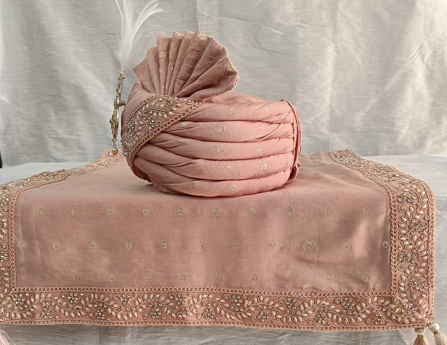 Dusty Rose Wedding Turban & Shawl Set, Indian Groom Safa