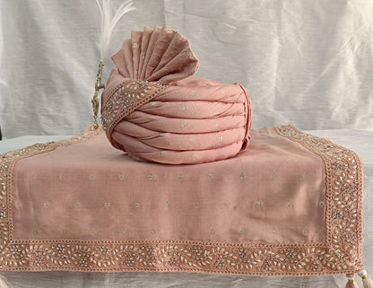 Dusty Rose Wedding Turban & Shawl Set, Indian Groom Safa