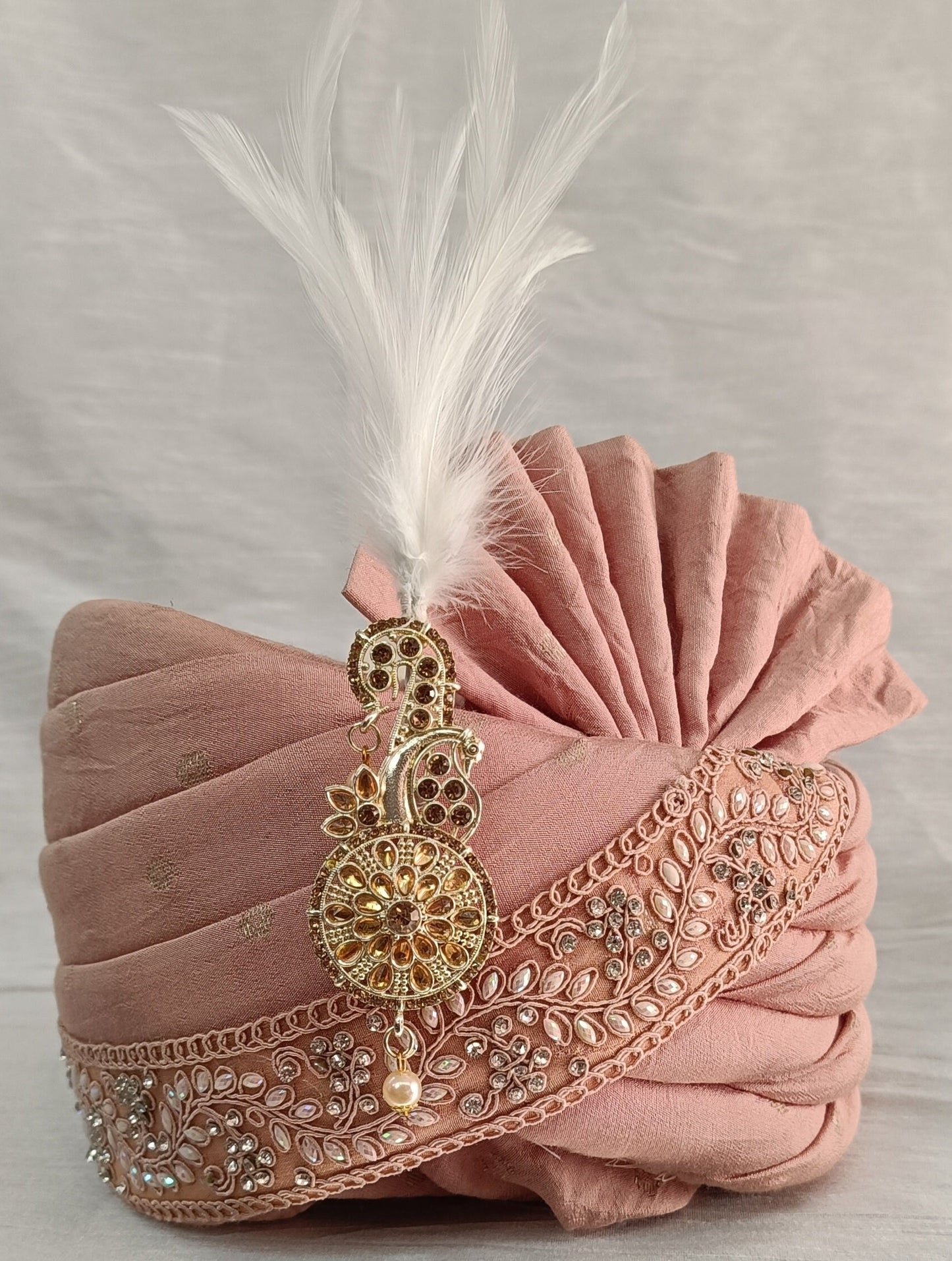 Dusty Rose Wedding Turban & Shawl Set, Indian Groom Safa