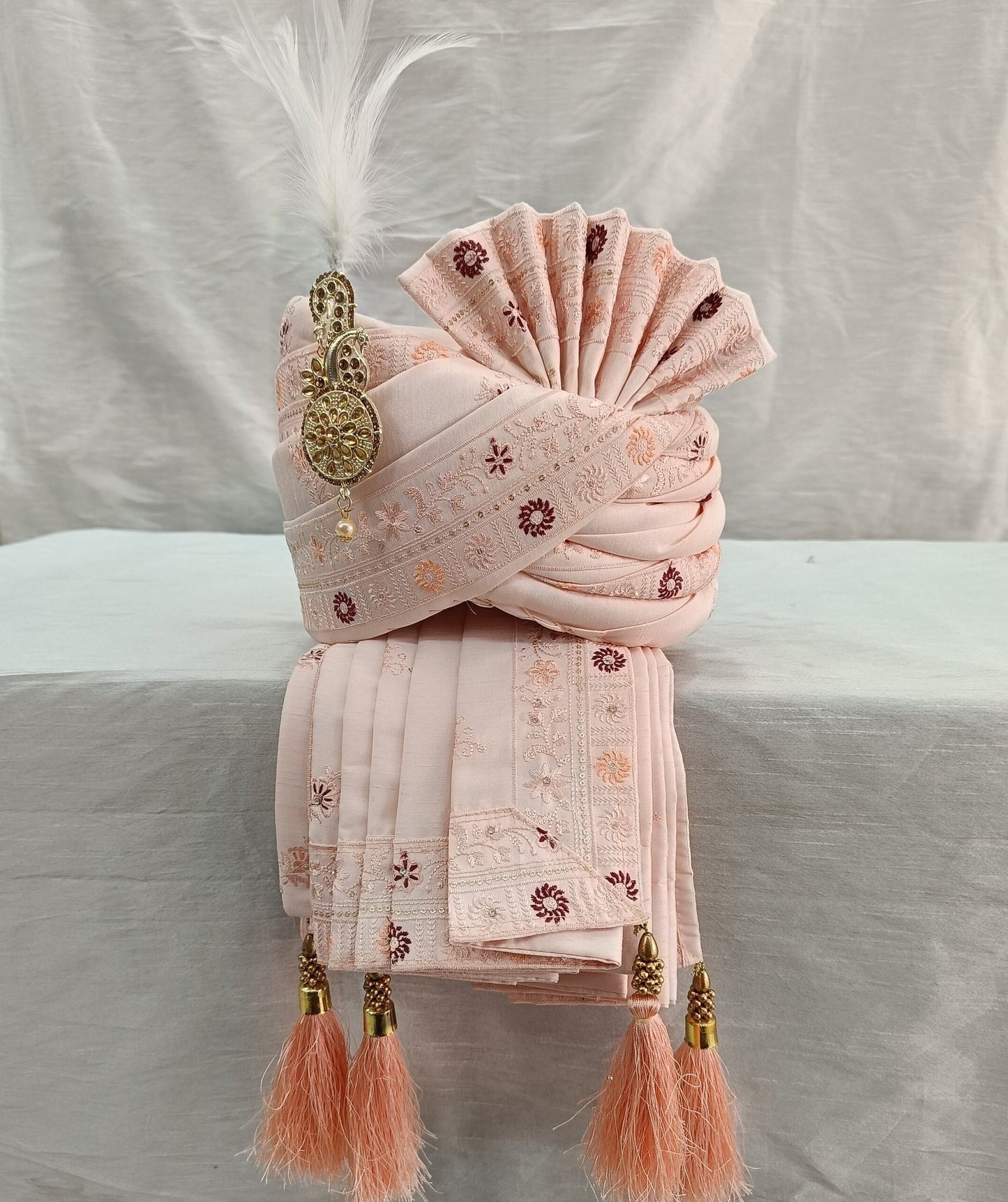 Wedding Turban & Shawl Set, Indian Groom Sherwani Ensemble