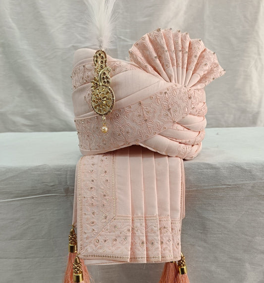 Pink Wedding Turban & Shawl Set: Indian Groom Safa