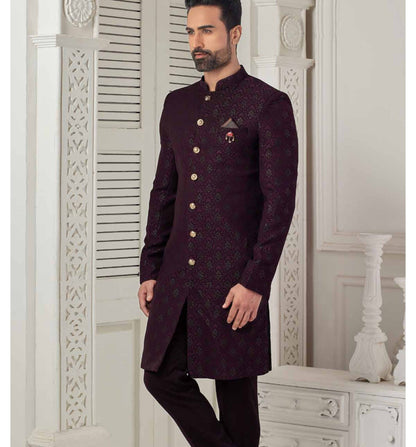 Purple Wedding Sherwani, Indo Western Groom Outfit