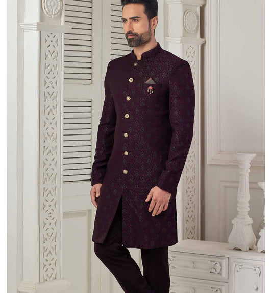Purple Wedding Sherwani, Indo Western Groom Outfit