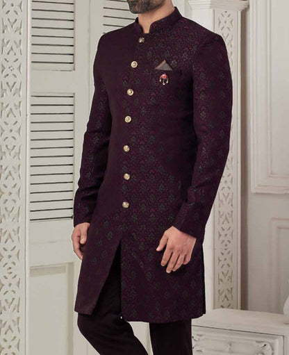 Purple Wedding Sherwani, Indo Western Groom Outfit