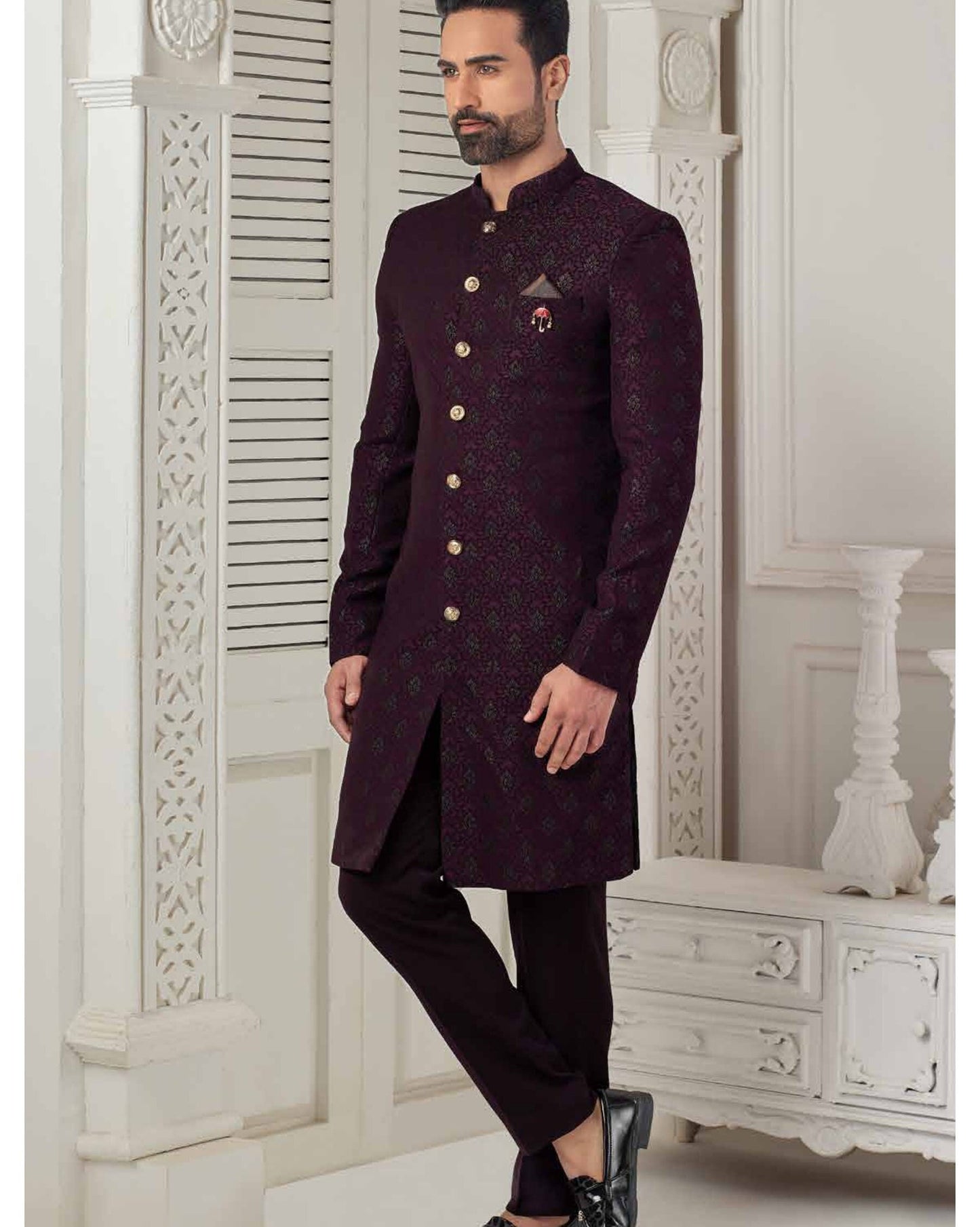 Purple Wedding Sherwani, Indo Western Groom Outfit