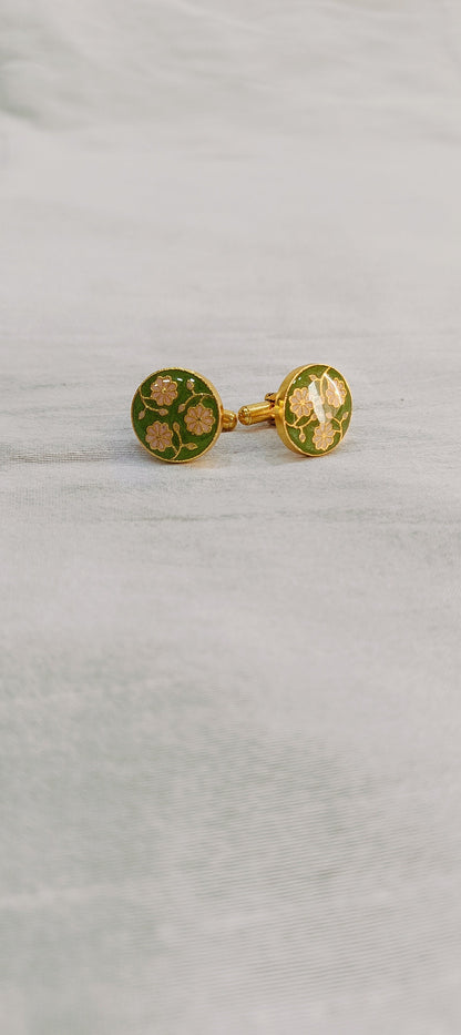 Minakari Cufflinks: Floral Shirt Cufflinks, Groom Suit Accessories