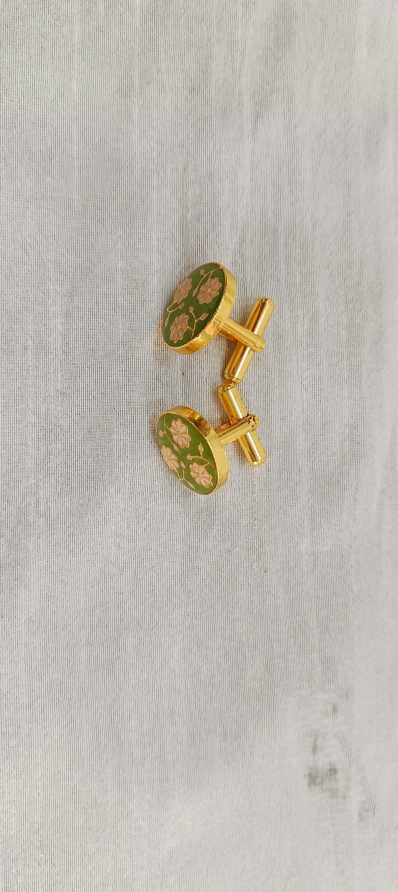 Minakari Cufflinks: Floral Shirt Cufflinks, Groom Suit Accessories
