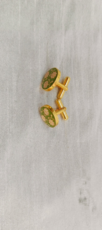 Minakari Cufflinks: Floral Shirt Cufflinks, Groom Suit Accessories