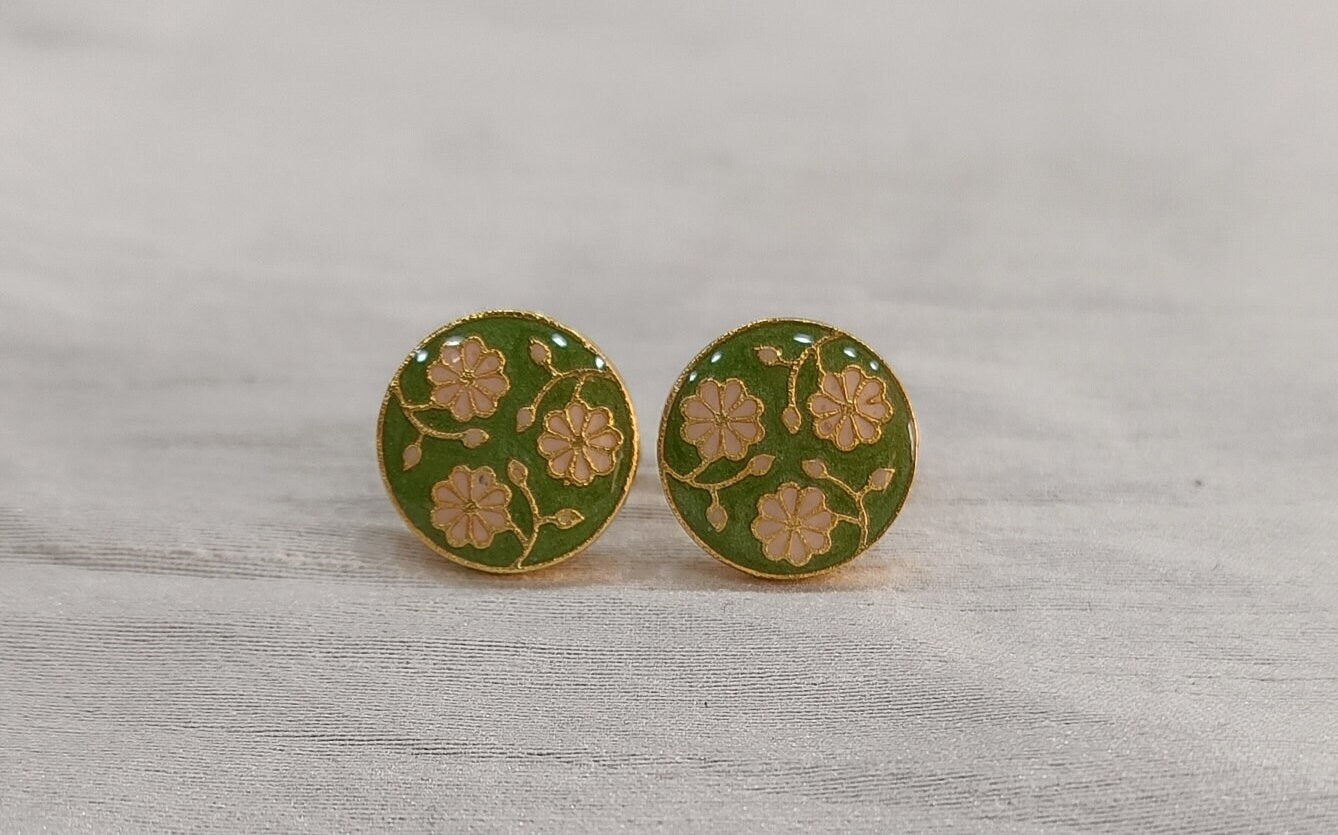 Minakari Cufflinks: Floral Shirt Cufflinks, Groom Suit Accessories