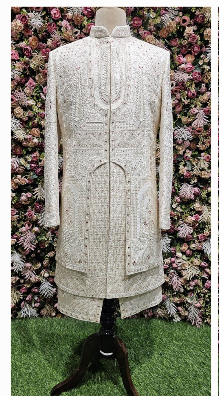 Ivory Embroidered Sherwani for Men, Indian Wedding Outfit