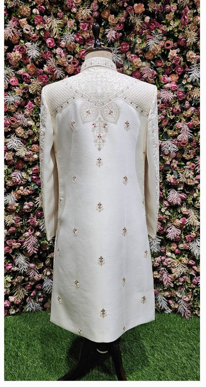 Ivory Embroidered Sherwani for Men, Indian Wedding Outfit