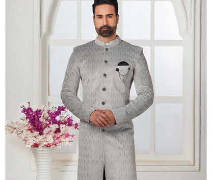 Grey Sherwani for Groom, Classic Wedding Outfit