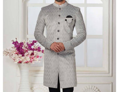 Grey Sherwani for Groom, Classic Wedding Outfit