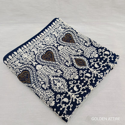 Navy Blue Groom Shawl: Embroidered Indian Wedding Dupatta