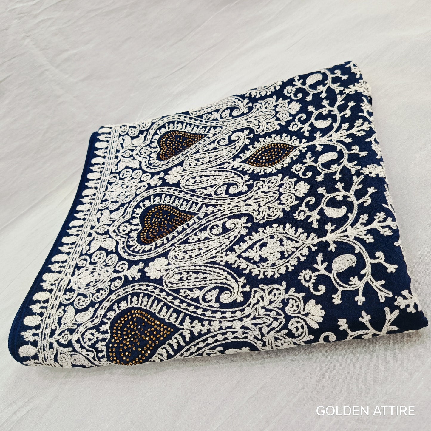 Navy Blue Groom Shawl: Embroidered Indian Wedding Dupatta
