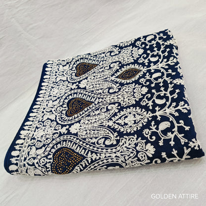 Navy Blue Groom Shawl: Embroidered Indian Wedding Dupatta