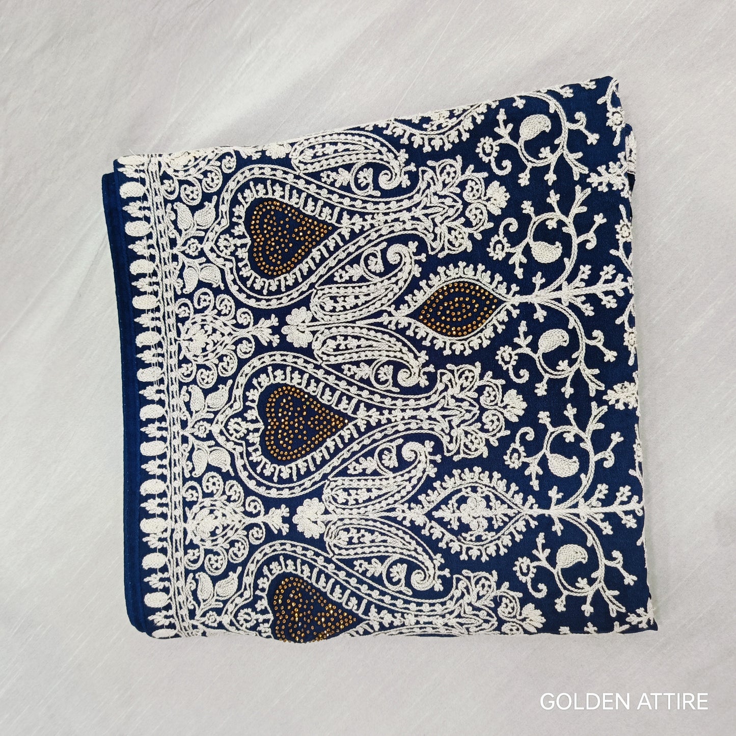 Navy Blue Groom Shawl: Embroidered Indian Wedding Dupatta