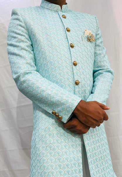 Ivory Velvet Indo Western Sherwani for Men, Custom Fit Groom Achkan Set