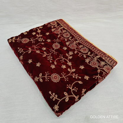 Embroidered Velvet Shawl: Indian Wedding Sherwani Dupatta