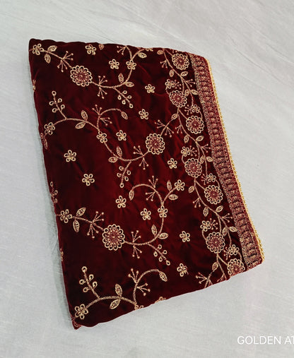 Embroidered Velvet Shawl: Indian Wedding Sherwani Dupatta