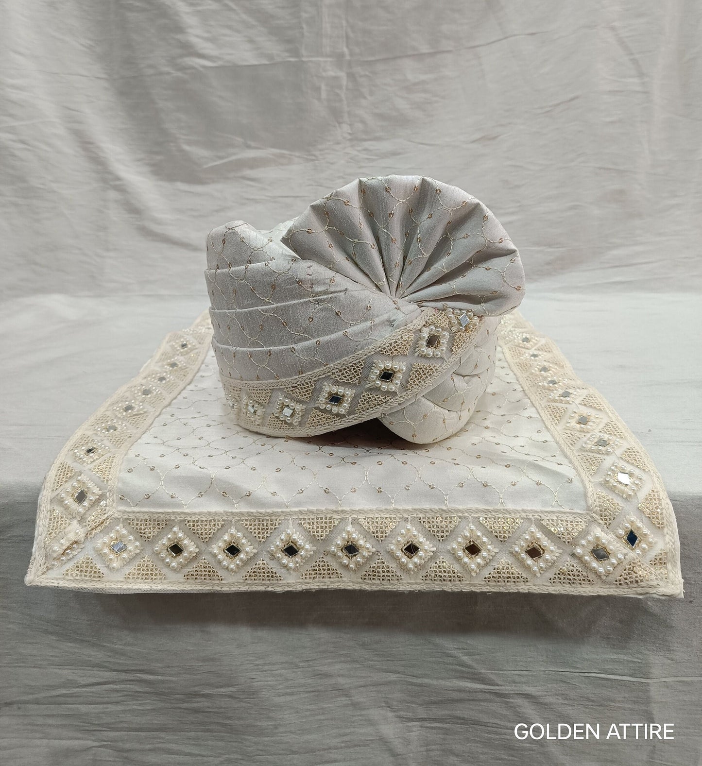 White Wedding Turban & Shawl Set: Indian Groom Safa