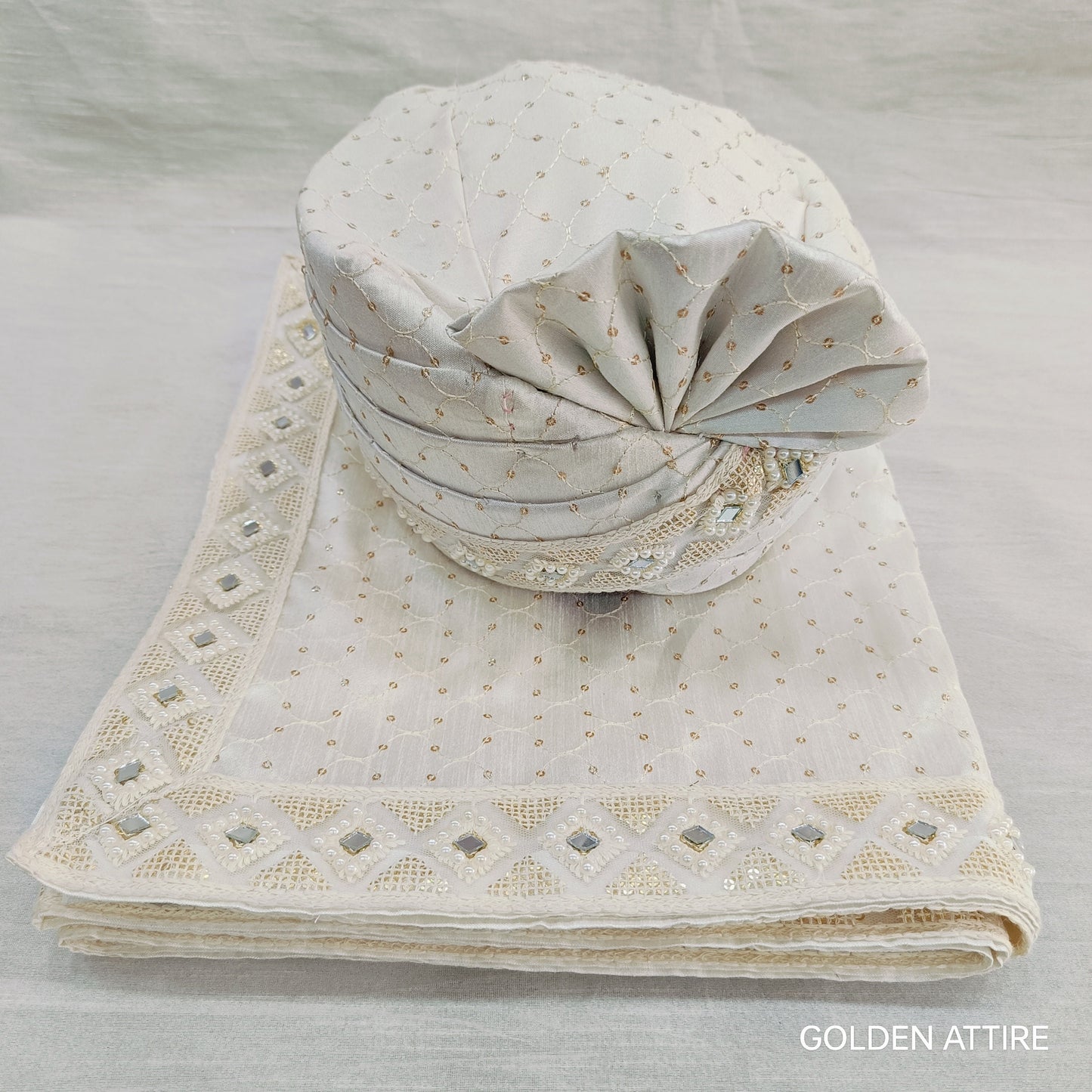 White Wedding Turban & Shawl Set: Indian Groom Safa
