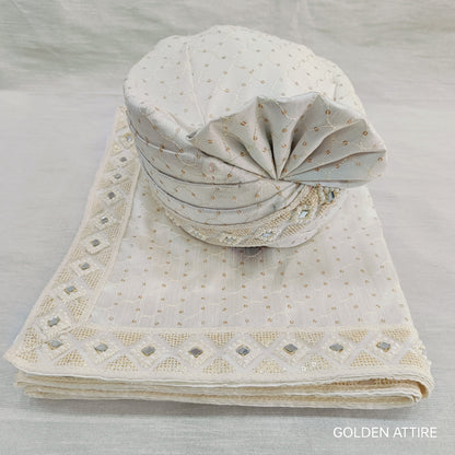 White Wedding Turban & Shawl Set: Indian Groom Safa