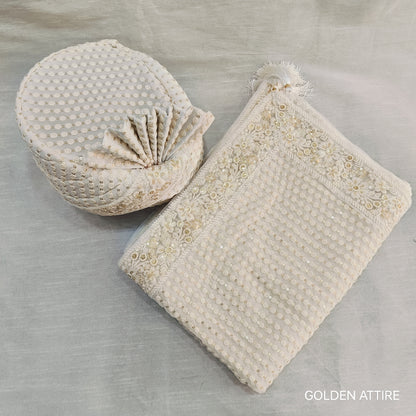 Ivory Wedding Turban & Shawl Set, Indian Groom Safa Combo