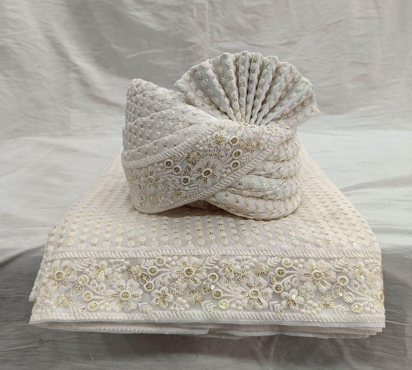 Ivory Wedding Turban & Shawl Set, Indian Groom Safa Combo