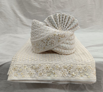 Ivory Wedding Turban & Shawl Set, Indian Groom Safa Combo