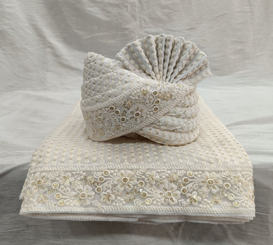 Ivory Wedding Turban & Shawl Set, Indian Groom Safa Combo