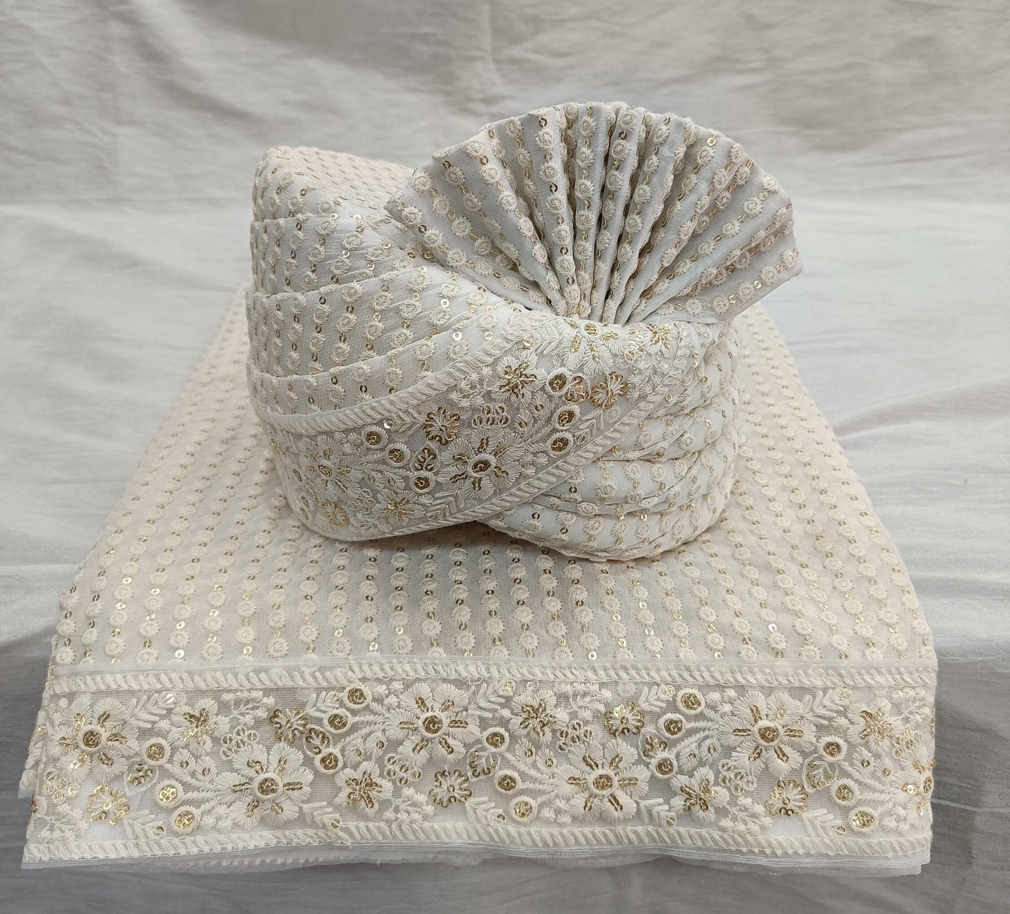 Ivory Wedding Turban & Shawl Set, Indian Groom Safa Combo