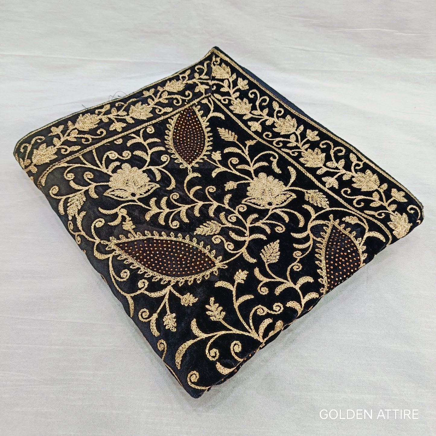 Black Velvet Groom Shawl: Embroidered Indian Wedding Stole