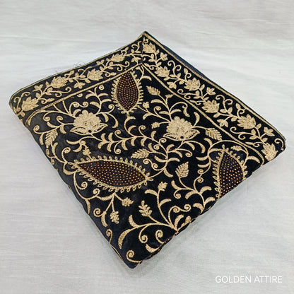 Black Velvet Groom Shawl: Embroidered Indian Wedding Stole