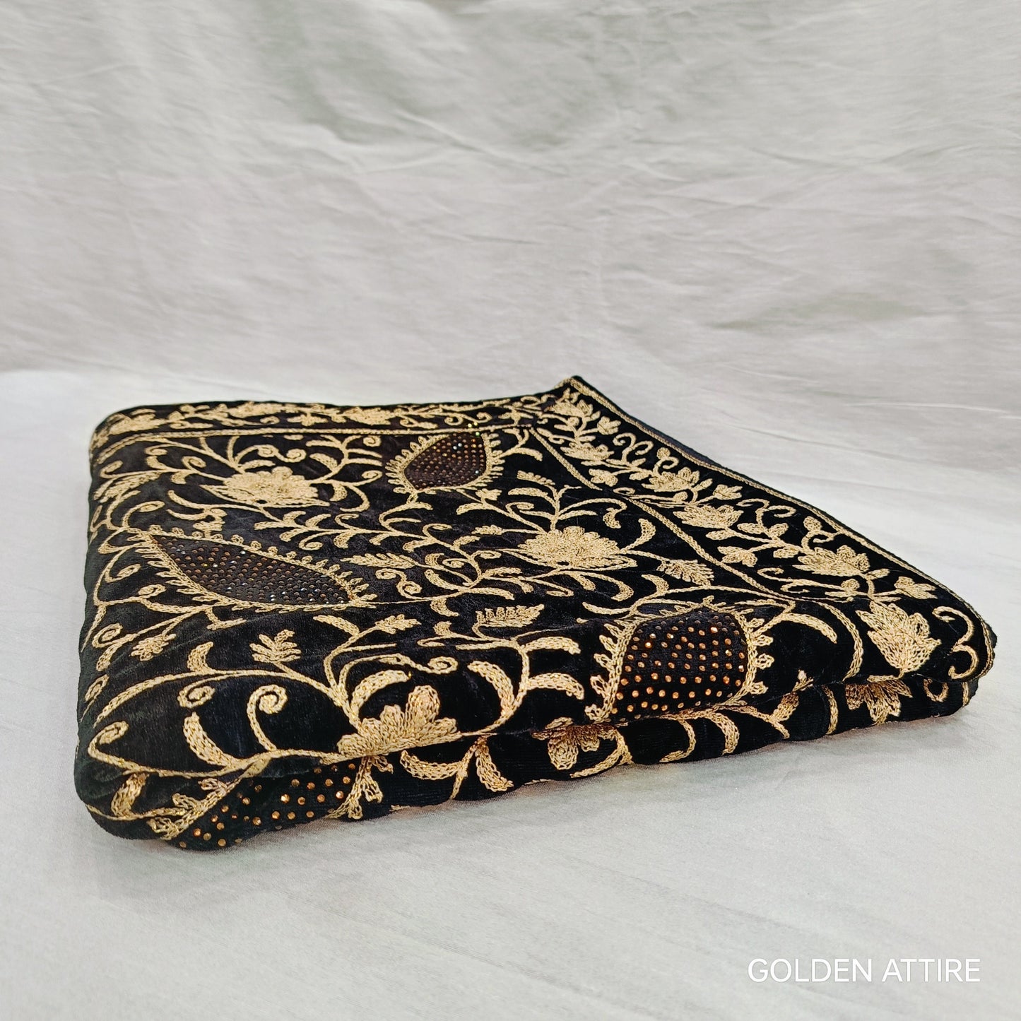 Black Velvet Groom Shawl: Embroidered Indian Wedding Stole