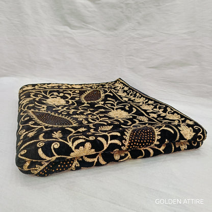 Black Velvet Groom Shawl: Embroidered Indian Wedding Stole