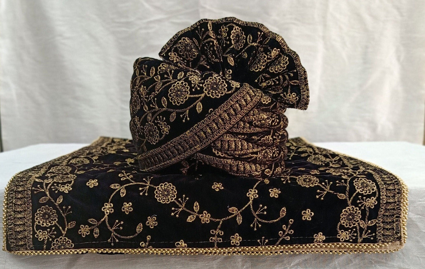 Black Wedding Turban & Shawl Set: Indian Groom Safa