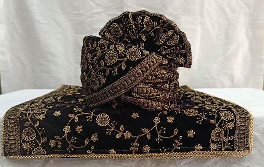 Black Wedding Turban & Shawl Set: Indian Groom Safa