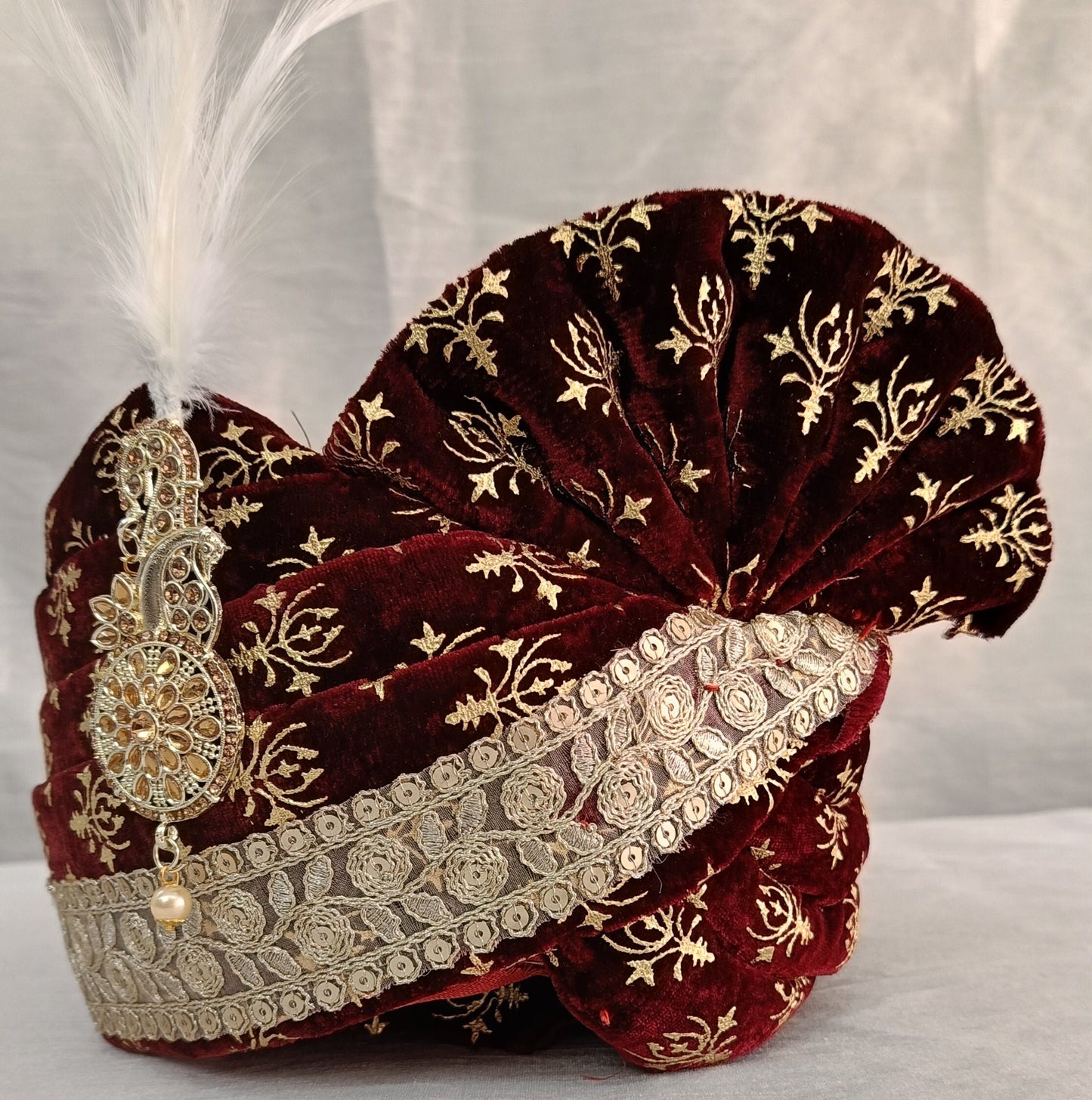 Indian Groom Turban & Shawl Set for Men, Embroidery Border Stole for Sherwani