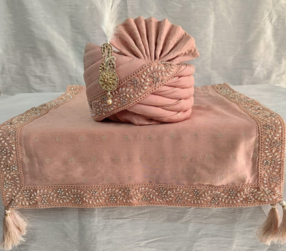 Dusty Rose Wedding Turban & Shawl Set, Indian Groom Safa