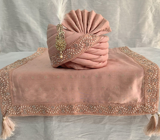 Dusty Rose Wedding Turban & Shawl Set, Indian Groom Safa