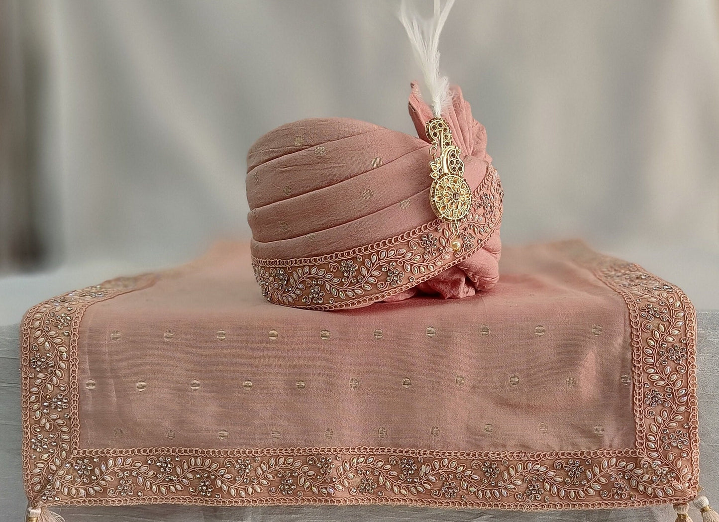 Dusty Rose Wedding Turban & Shawl Set, Indian Groom Safa