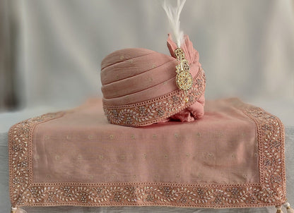Dusty Rose Wedding Turban & Shawl Set, Indian Groom Safa