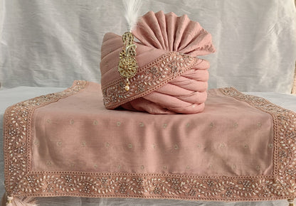 Dusty Rose Wedding Turban & Shawl Set, Indian Groom Safa