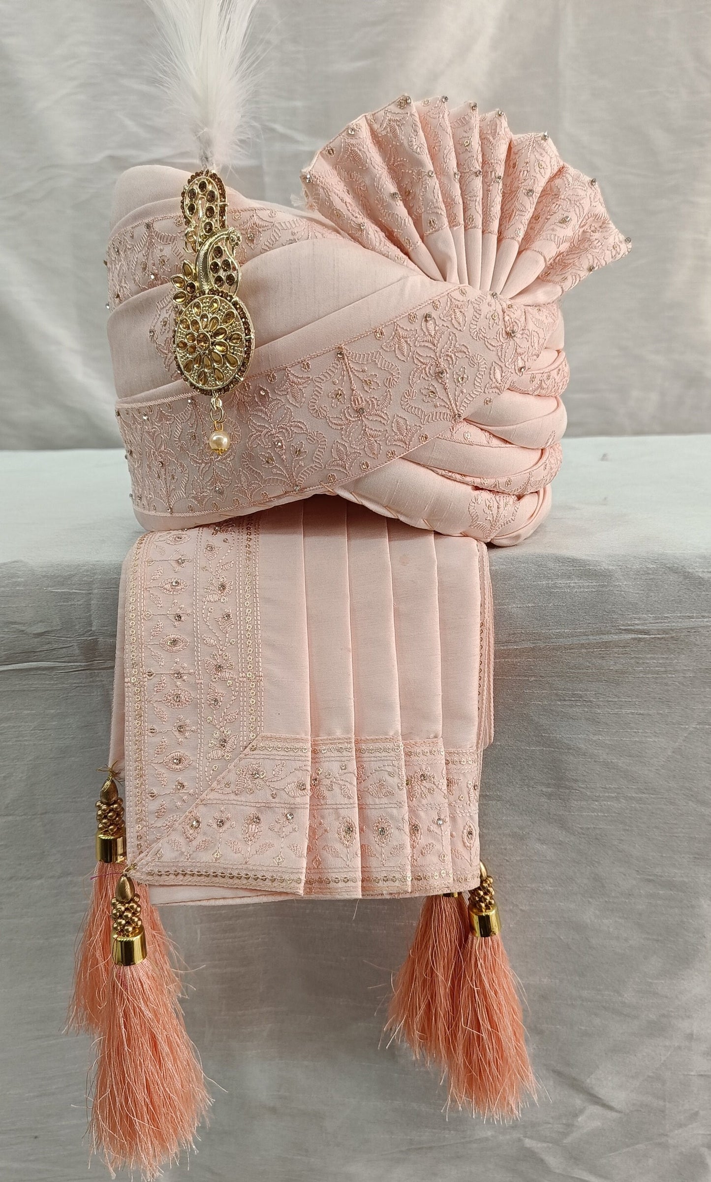 Pink Wedding Turban & Shawl Set: Indian Groom Safa