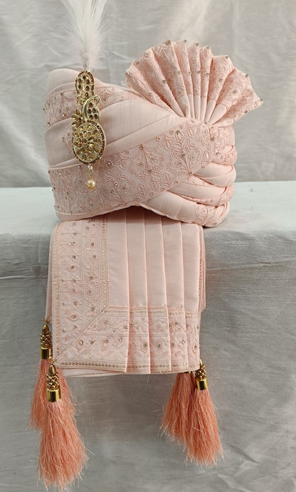 Pink Wedding Turban & Shawl Set: Indian Groom Safa