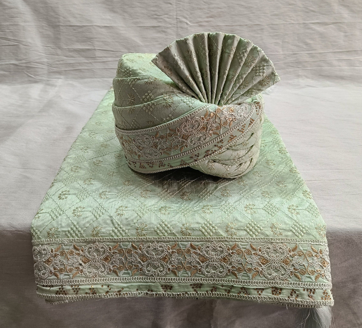 Sage Green Wedding Shawl for Men: Sherwani Dupatta